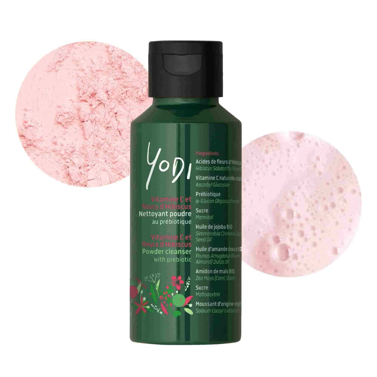 Nettoyant visage en poudre au prébiotique vitamine C et fleurs d'hibiscus - yodi